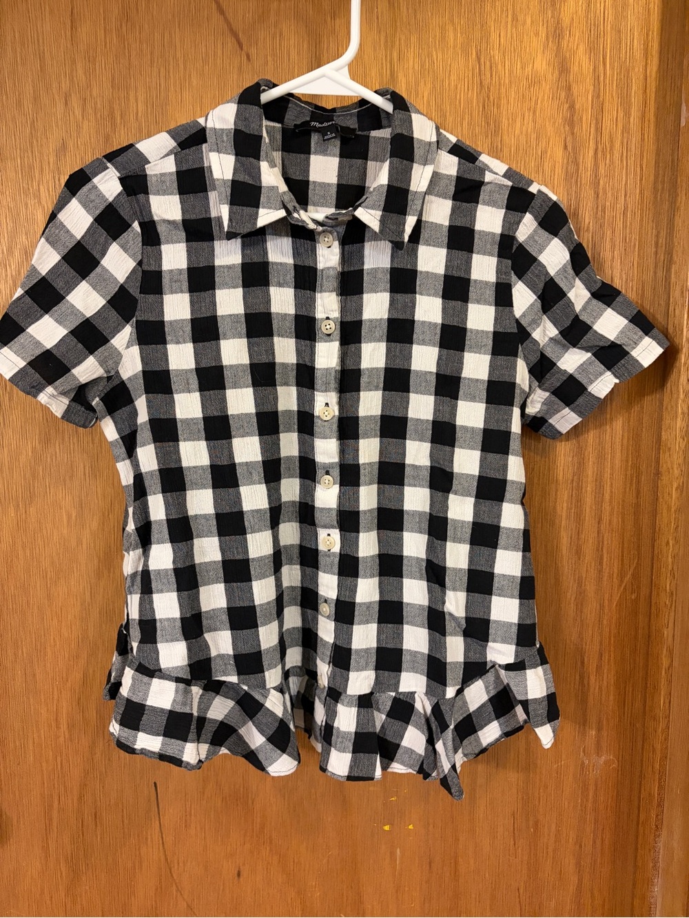 Madewell Black & White Buffalo Plaid Short Sleeve Shirt